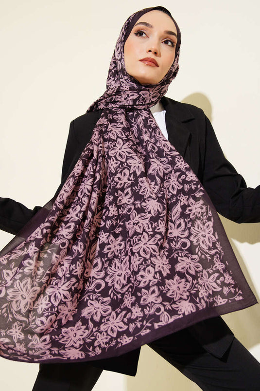 Liora gemusterter, weicher Schal, Pflaume -15