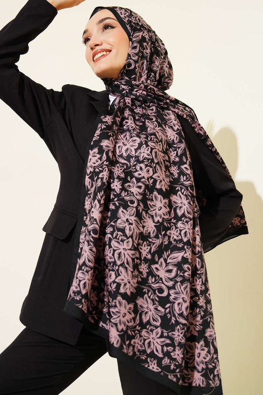 Écharpe douce à motifs Liora, couleur poudre noire -14