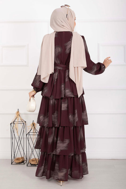 Liva Belted Layered Dress Burgundy