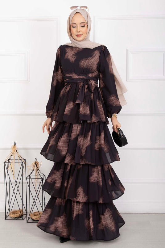 Liva Belted Layered Dress Black