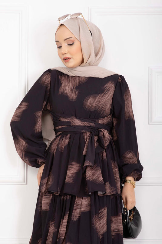 Liva Belted Layered Dress Black