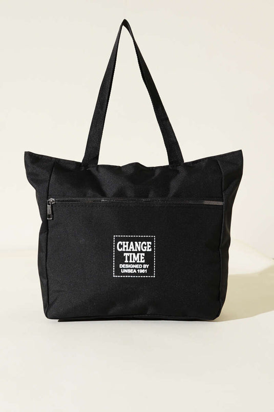 Logo Printed Zipper Bag Black
