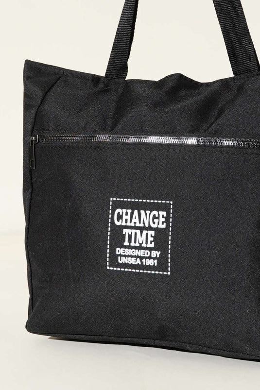 Logo Printed Zipper Bag Black