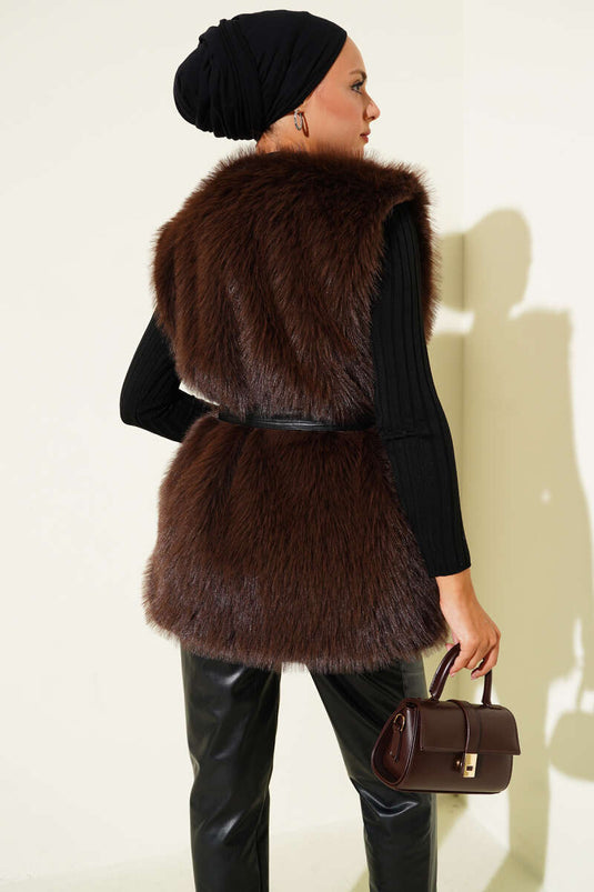 Lolita Plush Belted Vest Bitter Brown