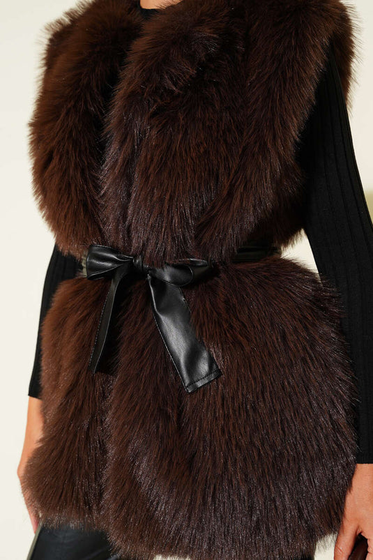 Lolita Plush Belted Vest Bitter Brown