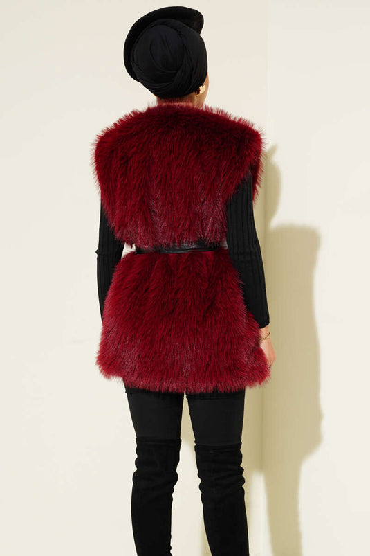 Lolita Plush Belted Vest Burgundy