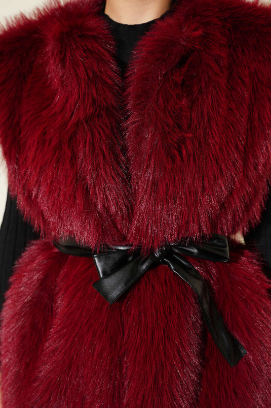 Lolita Plush Belted Vest Burgundy