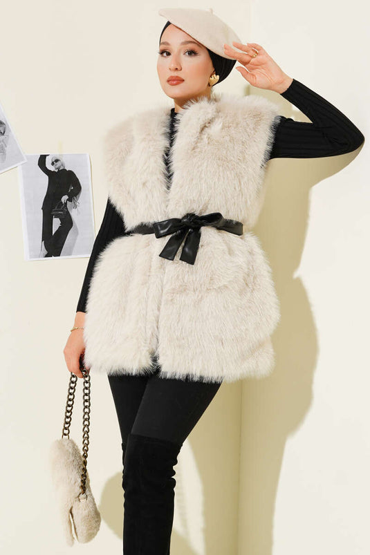 Lolita Plush Belted Vest Stone