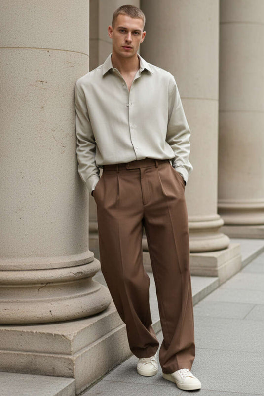 Loszittend Gabardine Herenoverhemd Vizon