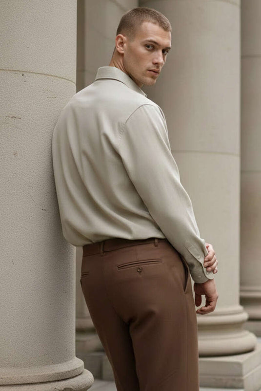 Loszittend Gabardine Herenoverhemd Vizon