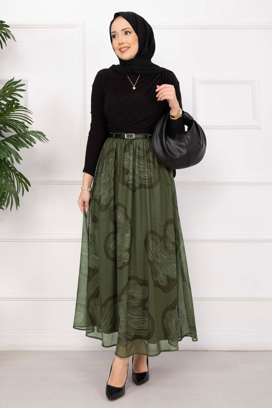 Lora Kemerli Jupe en Tulle Doublée Kaki