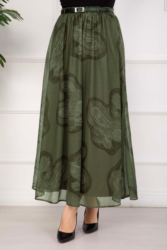 Lora Belted Lined Tulle Skirt Khaki