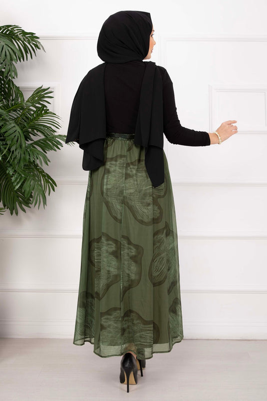Lora Kemerli Jupe en Tulle Doublée Kaki