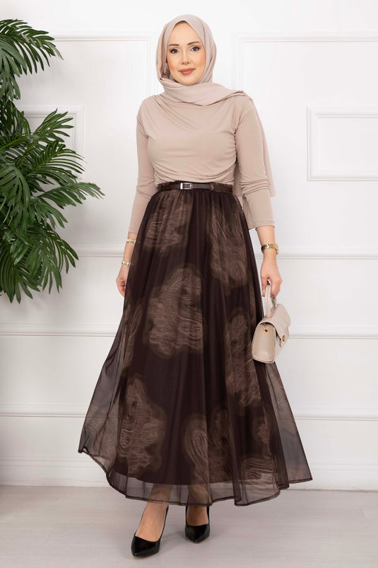 Lora Kemerli Jupe en Tulle Doublée Marron