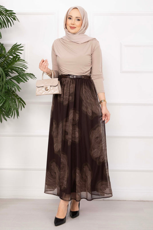 Lora Kemerli Jupe en Tulle Doublée Marron