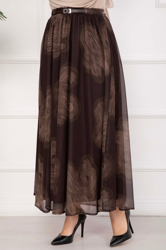 Lora Belted Lined Tulle Skirt Brown