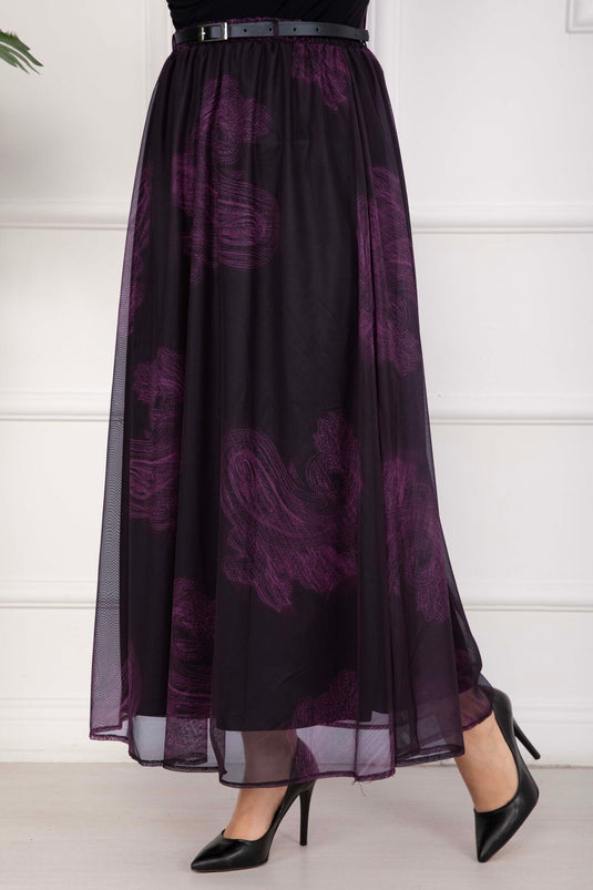 Lora Belted Lined Tulle Skirt Mulberry