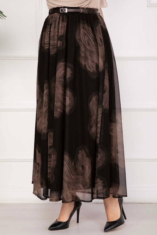 Lora Belted Lined Tulle Skirt Black