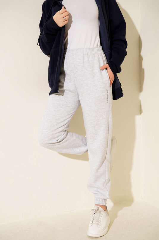 Los Angeles Nakışlı Şardonlu Pantolon Gri