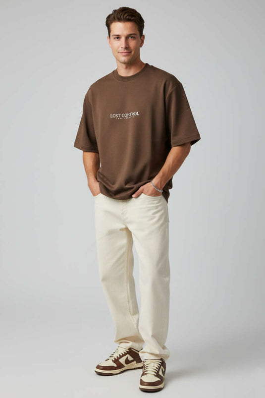 Lost Control bedrucktes Herren-T-Shirt Kaffee