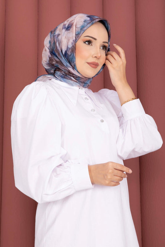 سلسلة أوشحة لوتس بنقشة الأزهار باللون النيلي
