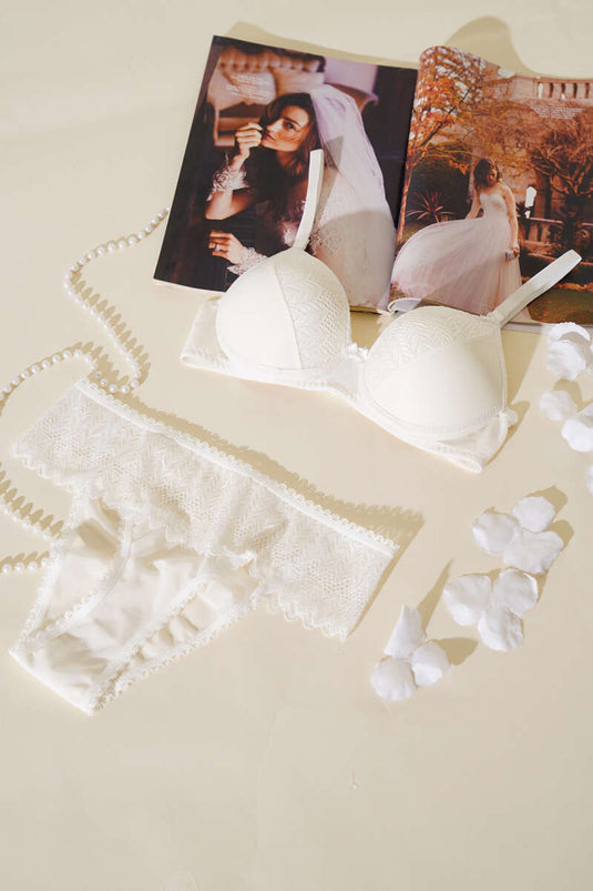 Lotus Destekli Jakar Sütyen Takım Ekru