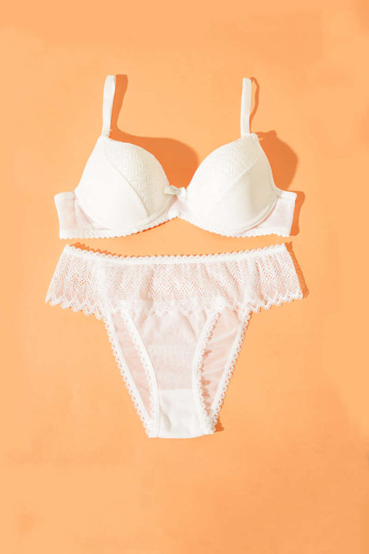 Lotus Non-Padded Jacquard Bra Set Ecru