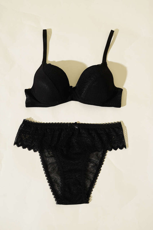 Lotus Non-Padded Jacquard Bra Set Black