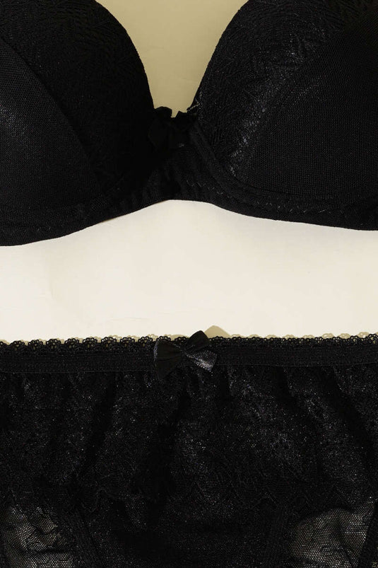 Lotus Non-Padded Jacquard Bra Set Black