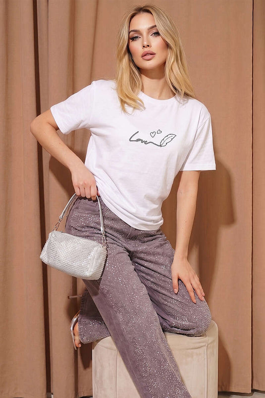 Love Baskılı T-shirt Beyaz