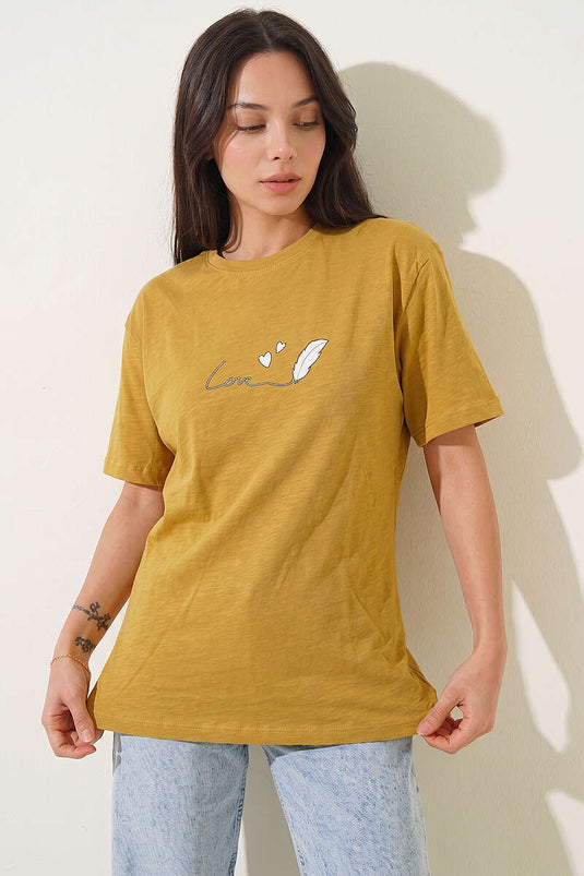 T-shirt Love imprimé vert olive