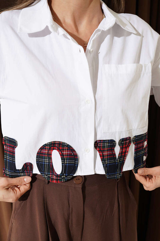 Chemisier court brodé Love blanc