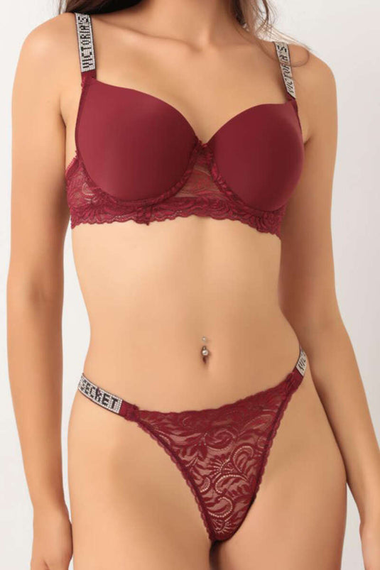 Ensemble soutien-gorge rembourré Love Stone bordeaux