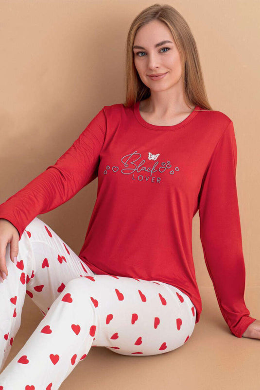 Ensemble pyjama rouge à imprimé cœur pour amoureux