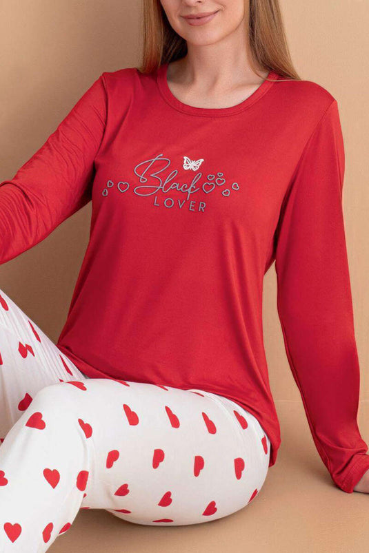Ensemble pyjama rouge à imprimé cœur pour amoureux