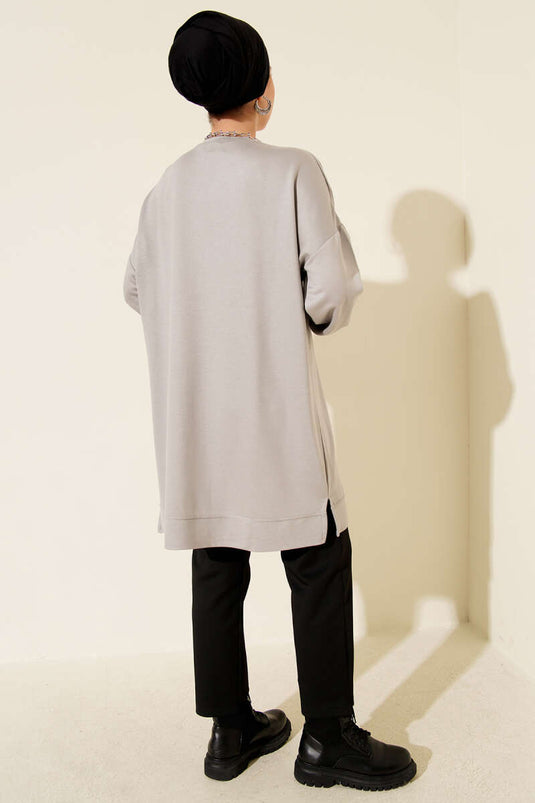 Loyşa Emblem Detailed Casual Tunic Gray