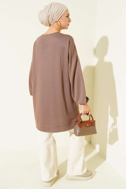 Loyşa Emblem Detailed Casual Tunic Brown