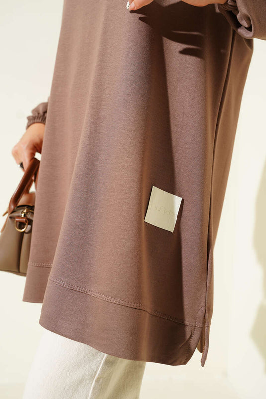 Loyşa Emblem Detailed Casual Tunic Brown