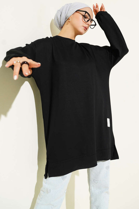 Loyşa Emblem Detailed Casual Tunic Black