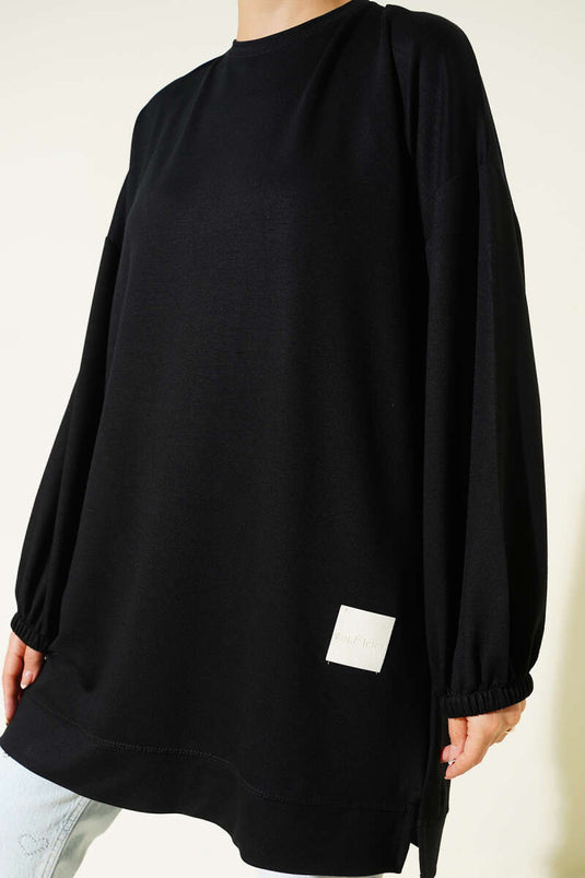 Loyşa Emblem Detailed Casual Tunic Black