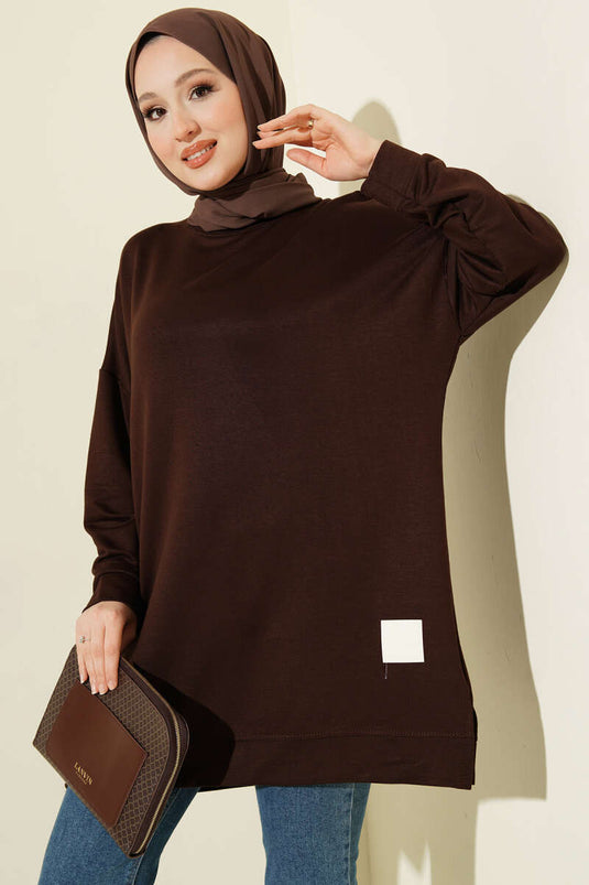 Loyşa Armalı Basic Tunik Acı Kahve