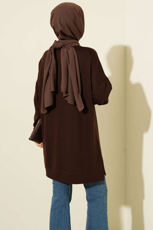 Loyşa Armalı Basic Tunik Acı Kahve