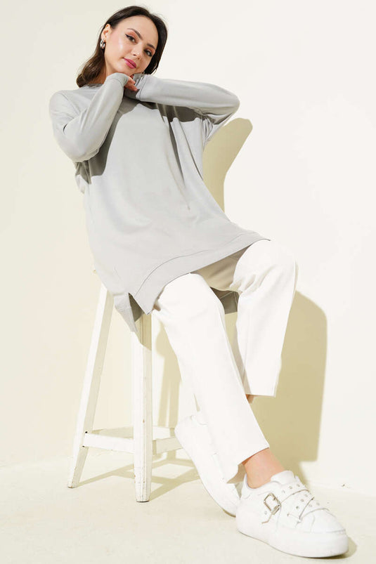 تونيك لويشا الأساسي المطرز باللون الرمادي