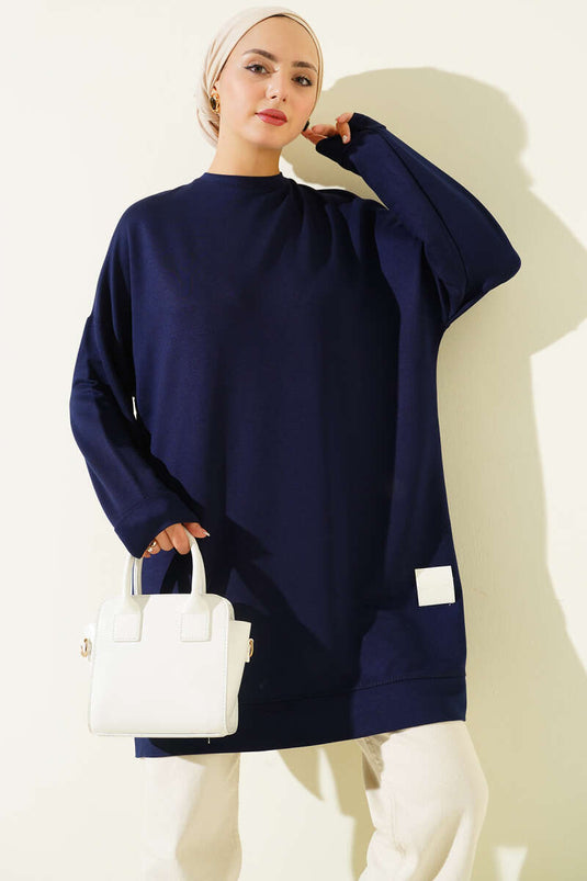 Tunique basique brodée Loyşa bleu marine