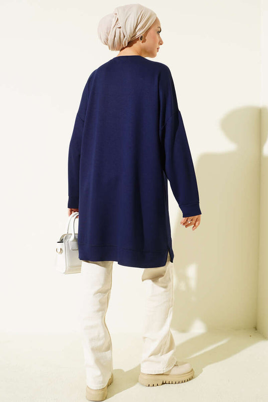Tunique basique brodée Loyşa bleu marine