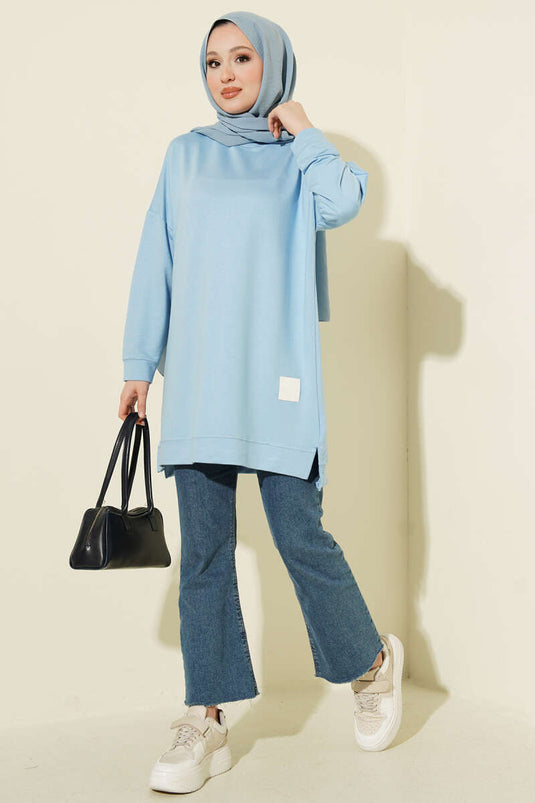 Loyşa Armalı Basic Tunik Mavi