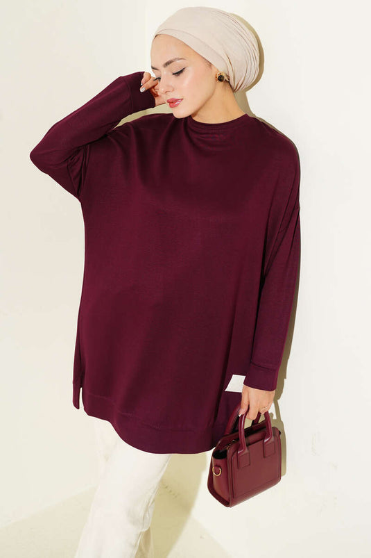 Loyşa Embroidered Basic Tunic Plum