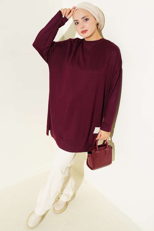 Tunique basique brodée Loyşa prune