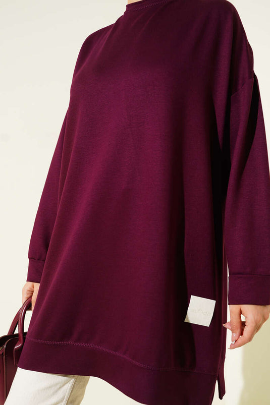 Loyşa Embroidered Basic Tunic Plum