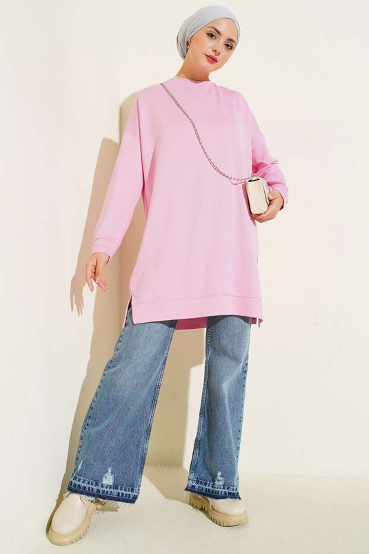 Loyşa Armalı Basic Tunik Pembe